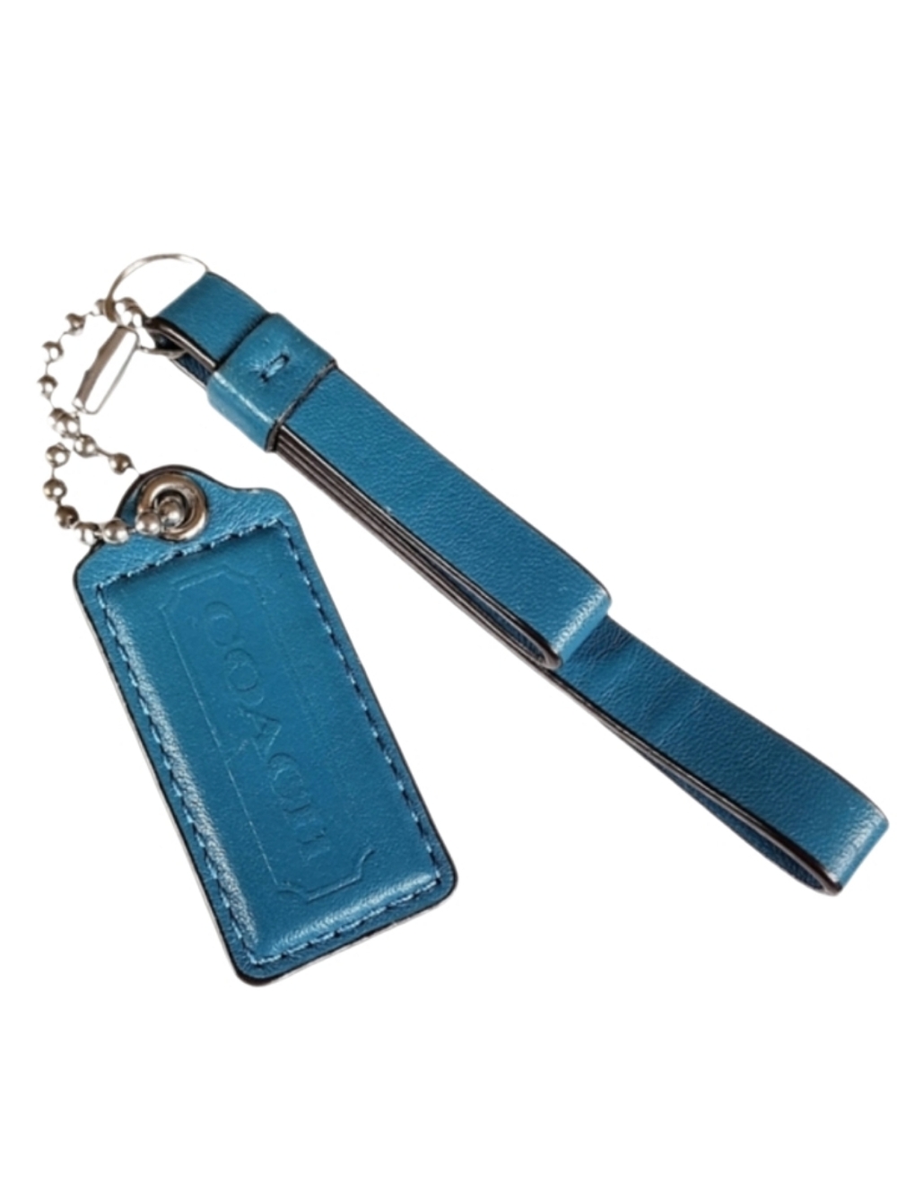 💙 Coach Y2K Cerulean Blue Leather Hangtag Bag Charm Fob Keychain Zipper Pull